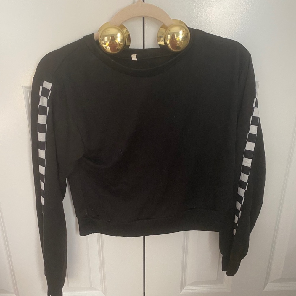 Black Checkered Sleeve Top